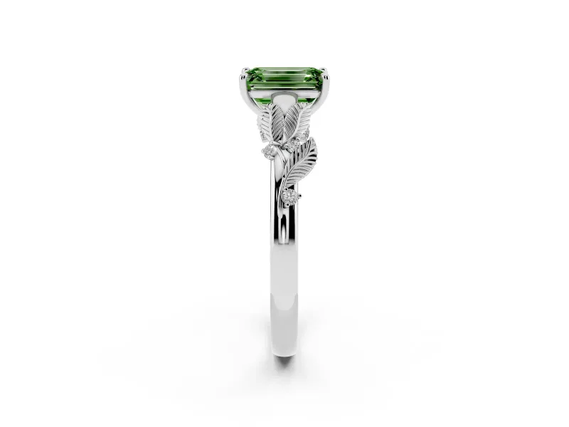 Emerald Cut Leaf Solitaire Engagement Ring Setting for a Fancy Green Lab-Grown Diamond | Platinum