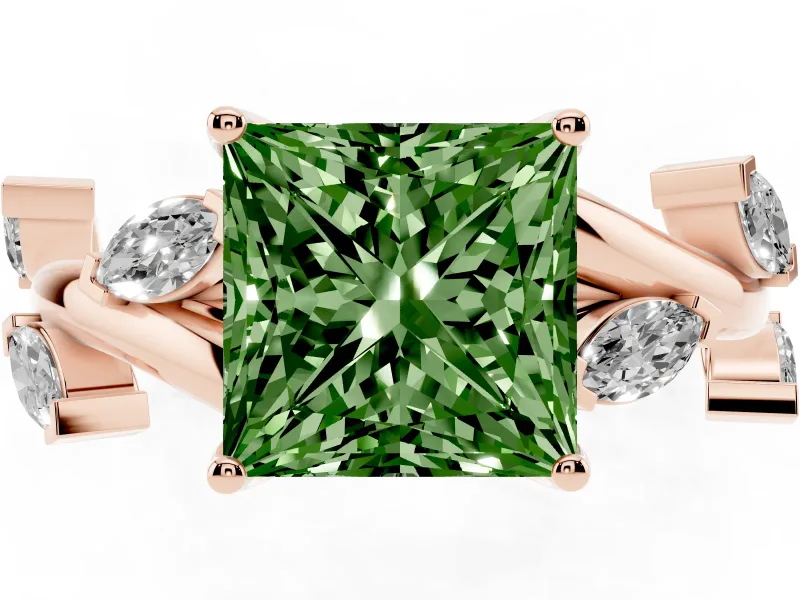 Princess Cut Twisted Vine Engagement Ring Setting for a Fancy Green Lab-Grown Diamond | Rose Gold