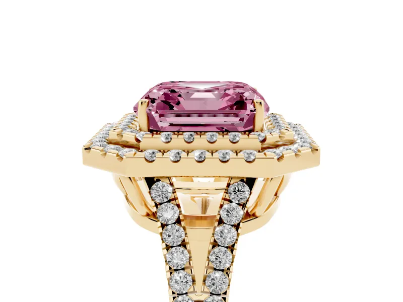 Asscher Cut Halo Engagement Ring Setting for a Fancy Pink Lab-Grown Diamond | Yellow Gold - Design NV-24799