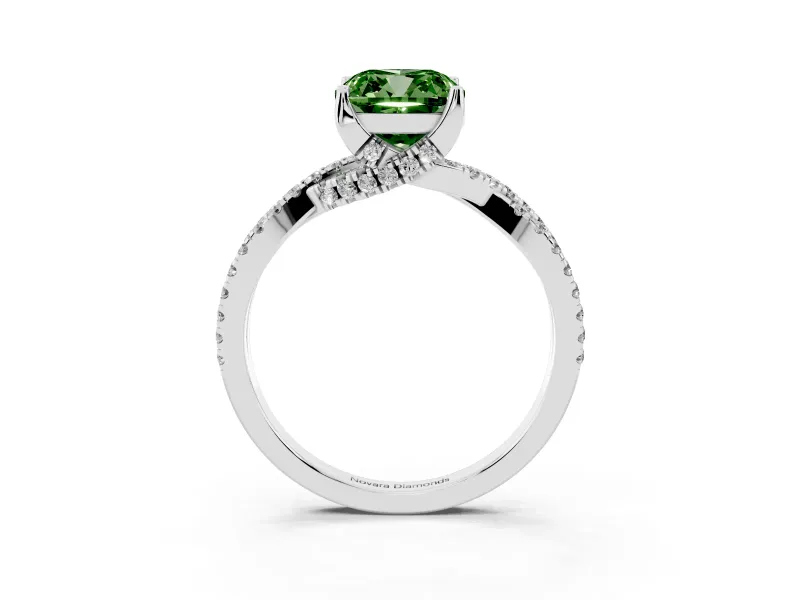 Cushion Cut Twisted Pave Engagement Ring Setting for a Fancy Green Lab-Grown Diamond | Split Shank | Sterling Silver