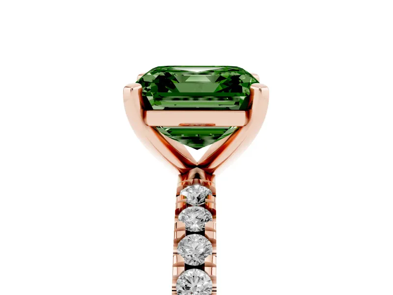 Fancy Green Asscher Cut Diamond Pavé Band Solitaire Set in Rose gold with Prong Setting