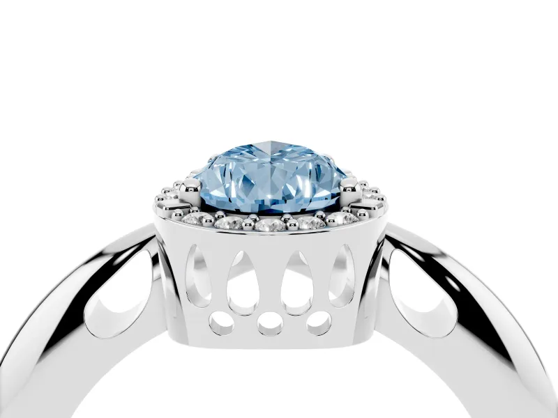 Fancy Blue Pear Cut Diamond Halo Engagement Ring Set in Silver with Plain Split Shank and Prong Setting
