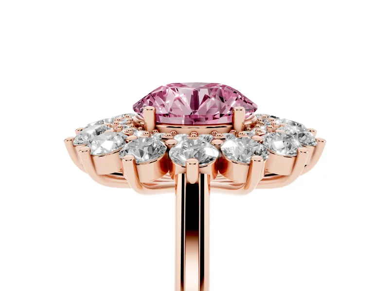 Round Floral Double Halo Engagement Ring Setting for a Fancy Pink Lab-Grown Diamond | Plain Band | Rose Gold