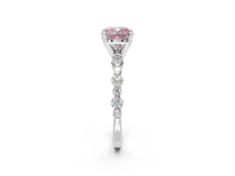 Cushion Cut Pavé Solitaire Engagement Ring Setting for a Fancy Pink Lab-Grown Diamond | Alternating Accents | White Gold