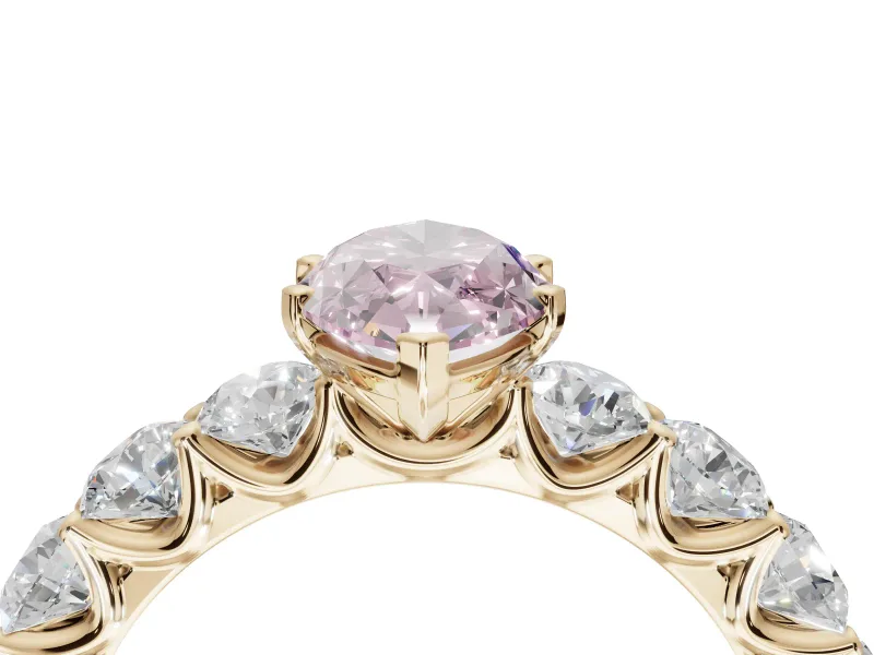 Marquise Side Stone Engagement Ring Setting for a Fancy Pink Lab-Grown Diamond | Scalloped Prong Accents | Yellow Gold