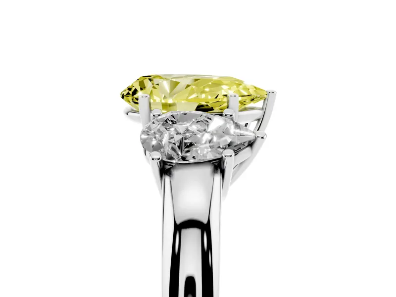Pear-Shaped Three Stone Engagement Ring Setting for a Fancy Yellow Lab-Grown Diamond | Matching Side Stones | Platinum