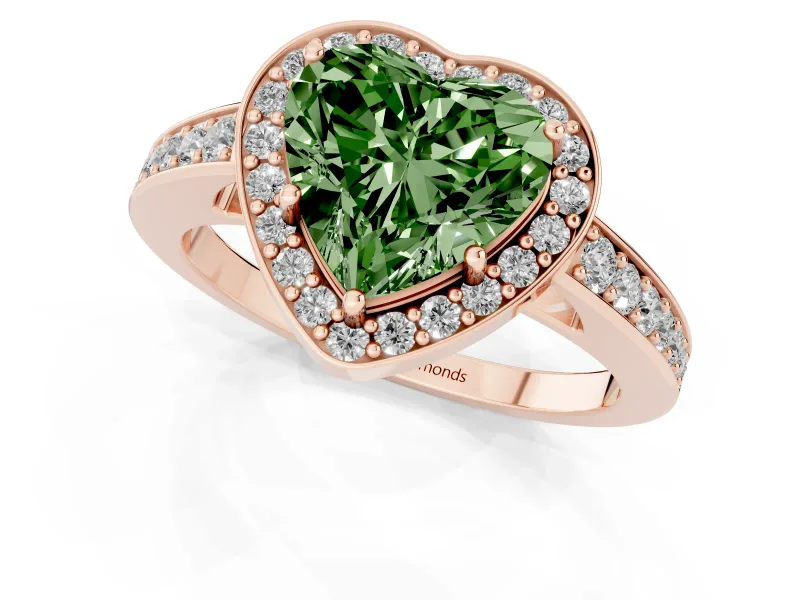 Heart-Shaped Framed Halo Engagement Ring Setting for a Fancy Green Lab-Grown Diamond | Rose Gold
