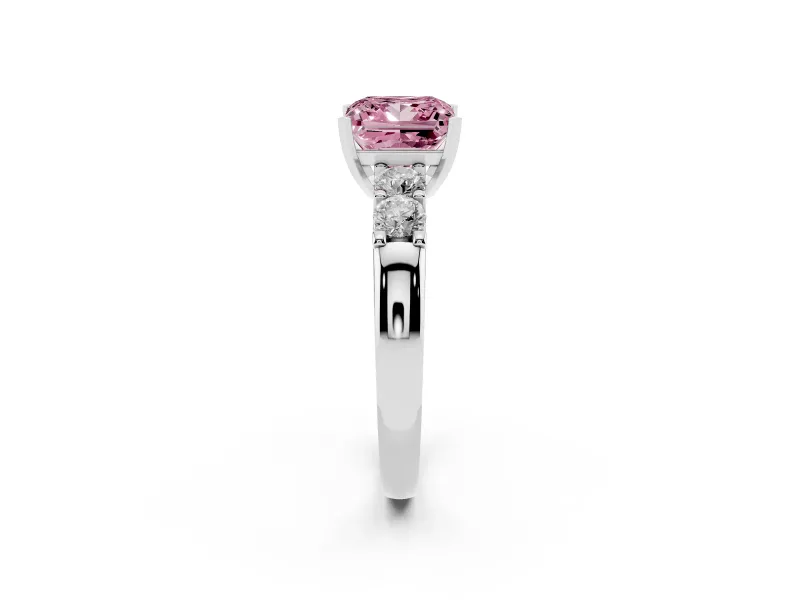 Fancy Pink Princess Cut Diamond Five-Stone Prong Set Engagement Ring Set in Silver with Channel Band