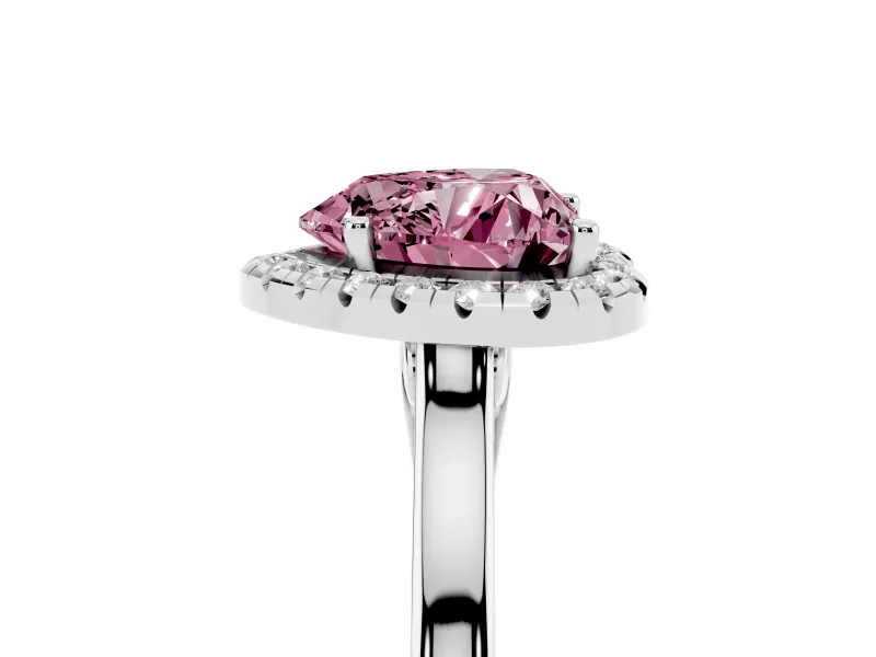 Heart-Shaped Halo Engagement Ring Setting for a Fancy Pink Lab-Grown Diamond | Flat Tapered Band | White Gold