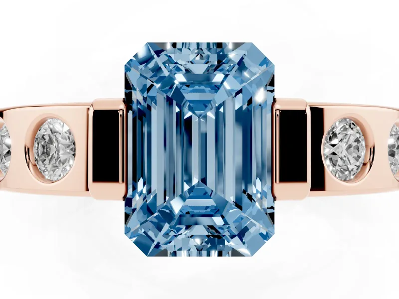 Emerald Cut Tension Style Engagement Ring Setting for a Fancy Blue Lab-Grown Diamond | Rose Gold
