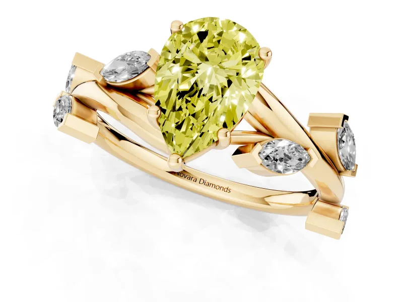 Pear-Shaped Twisted Vine Engagement Ring Setting for a Fancy Yellow Lab-Grown Diamond | Yellow Gold