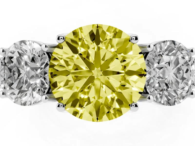 Round Vintage Three Stone Engagement Ring Setting for a Fancy Yellow Lab-Grown Diamond | Sterling Silver