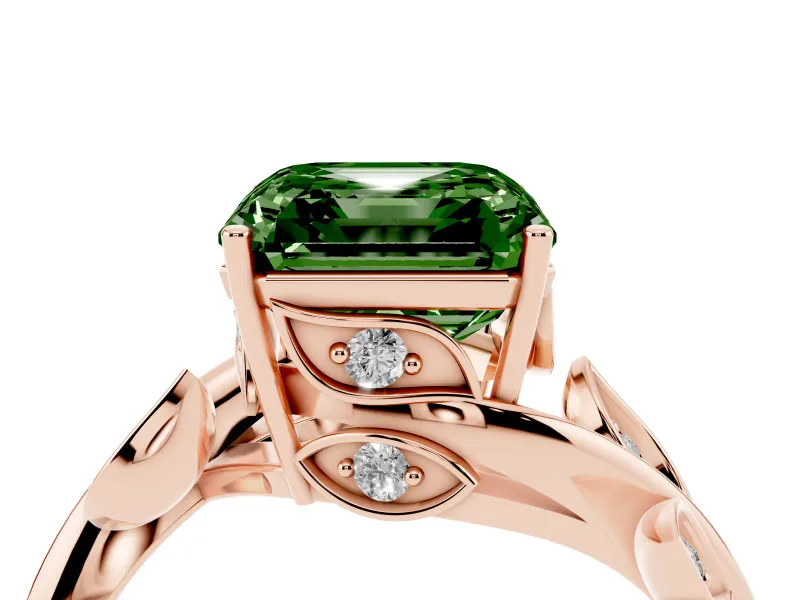 Asscher Cut Twisted Bypass Engagement Ring Setting for a Fancy Green Lab-Grown Diamond | Rose Gold