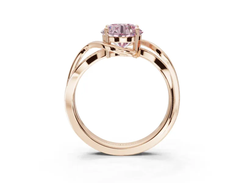Round Bypass Solitaire Engagement Ring Setting for a Fancy Pink Lab-Grown Diamond | Pavé and Plain Strands | Rose Gold