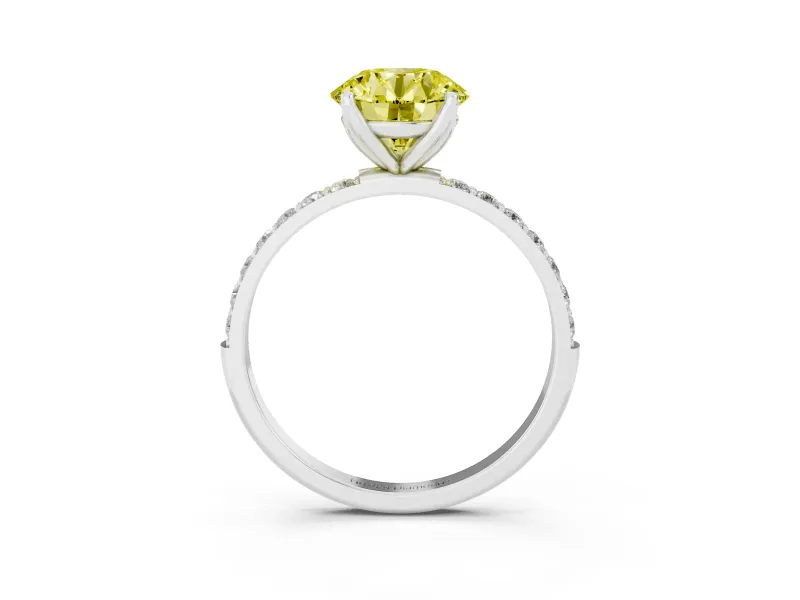 Round Pave Engagement Ring Setting for a Fancy Yellow Lab-Grown Diamond | Slim Band | Platinum