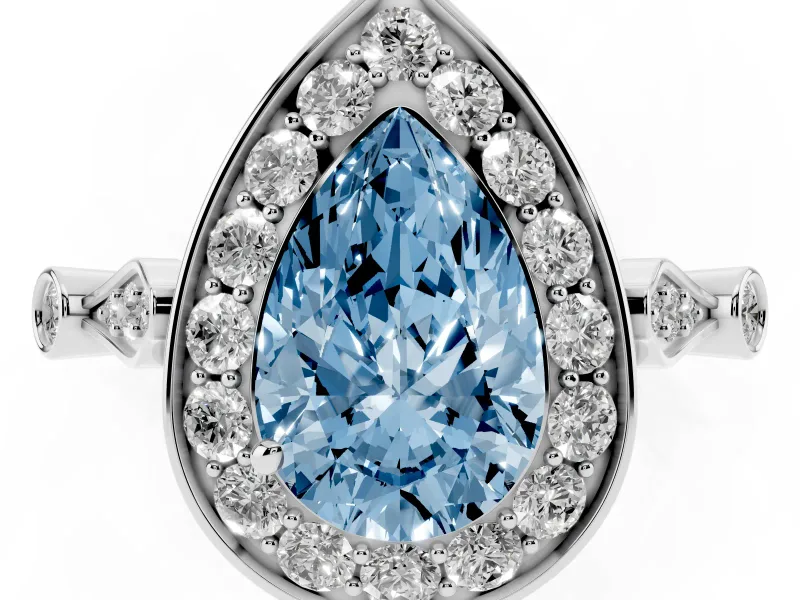 Fancy Blue Pear Cut Diamond Halo Engagement Ring Set in Platinum with Twisted Band and Prong Setting