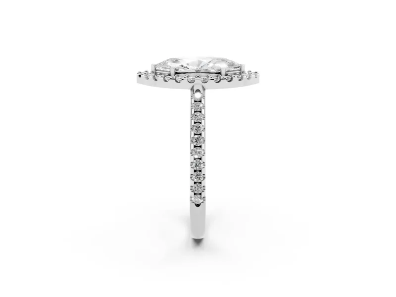 Marquise Pave Halo Engagement Ring Setting | Pave Band | White Gold