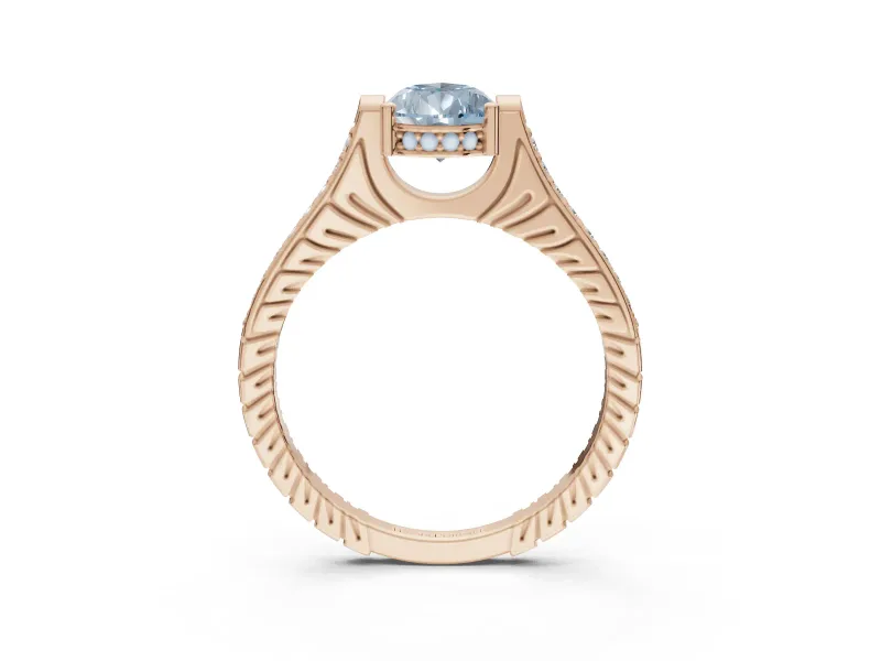Pear-Shaped Vintage Cathedral Engagement Ring Setting for a Fancy Blue Lab-Grown Diamond | Carved Band | Rose Gold