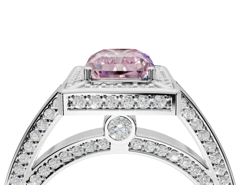 Radiant Cut Sectioned Halo Engagement Ring Setting for a Fancy Pink Lab-Grown Diamond | Sterling Silver