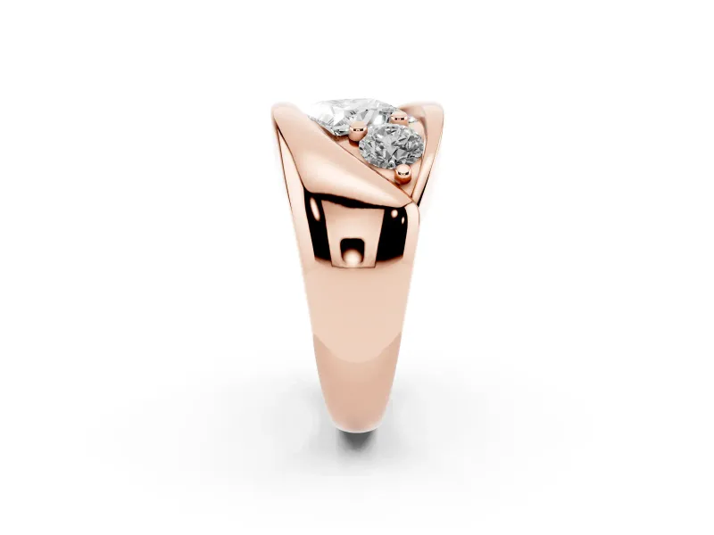 Princess Cut Three Stone Bypass Engagement Ring Setting | Sculpted Crossover Band | Rose Gold