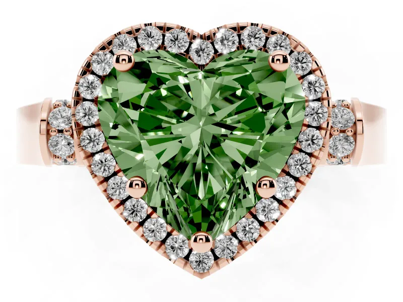 Heart-Shaped Halo Engagement Ring Setting for a Fancy Green Lab-Grown Diamond | Pointed Pave Shoulders | Rose Gold