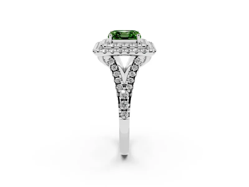 Asscher Cut Halo Split Shank Engagement Ring Setting for a Fancy Green Lab-Grown Diamond | Pavé Strands | Platinum