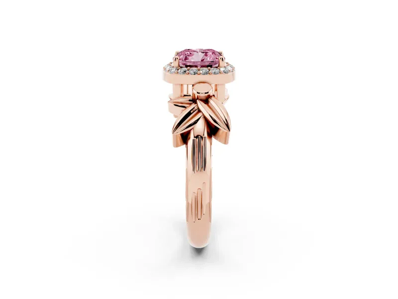 Cushion Cut Floral Halo Engagement Ring Setting for a Fancy Pink Lab-Grown Diamond | Rose Gold