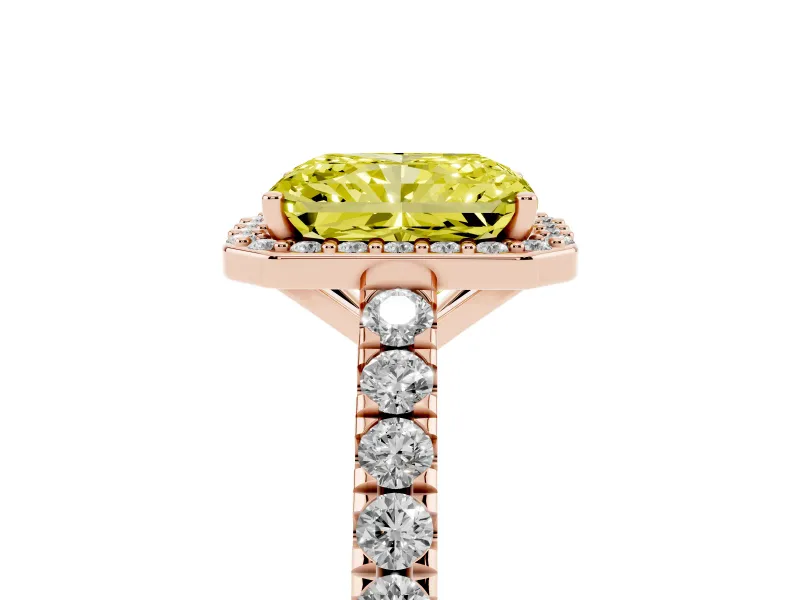 Radiant Cut Halo Pavé Engagement Ring Setting for a Fancy Yellow Lab-Grown Diamond | Rose Gold
