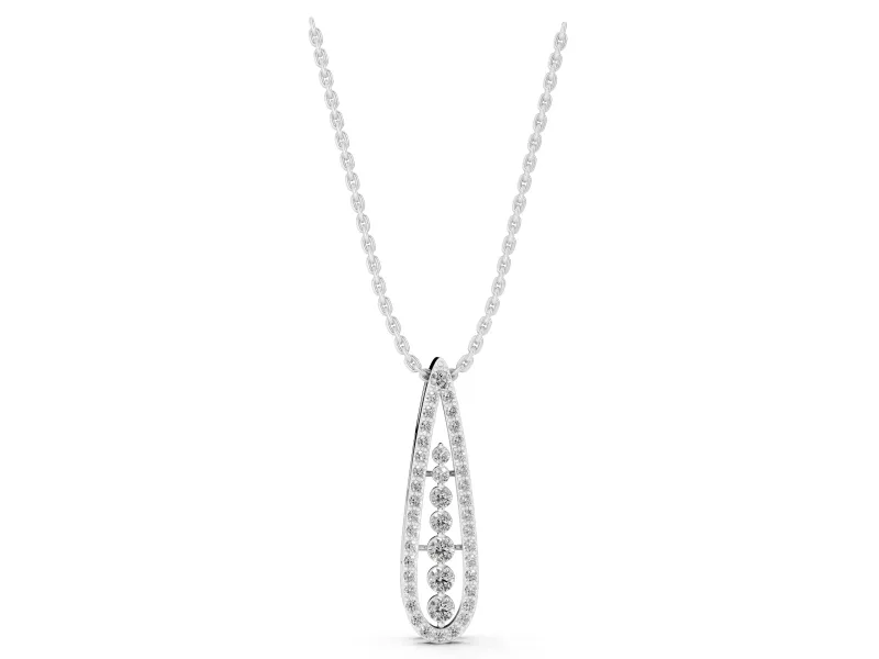 Round Lab-Grown Diamond Graduated Pavé Teardrop Pendant Necklace | Open Frame | Sterling Silver