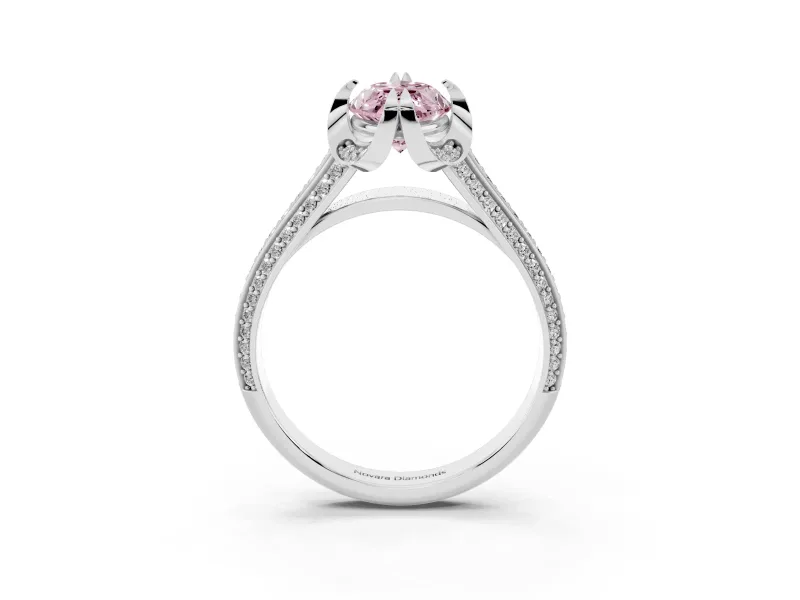 Fancy Pink Marquise Cut Diamond Pavé Split Shank Solitaire Ring Set in White gold with Prong Setting