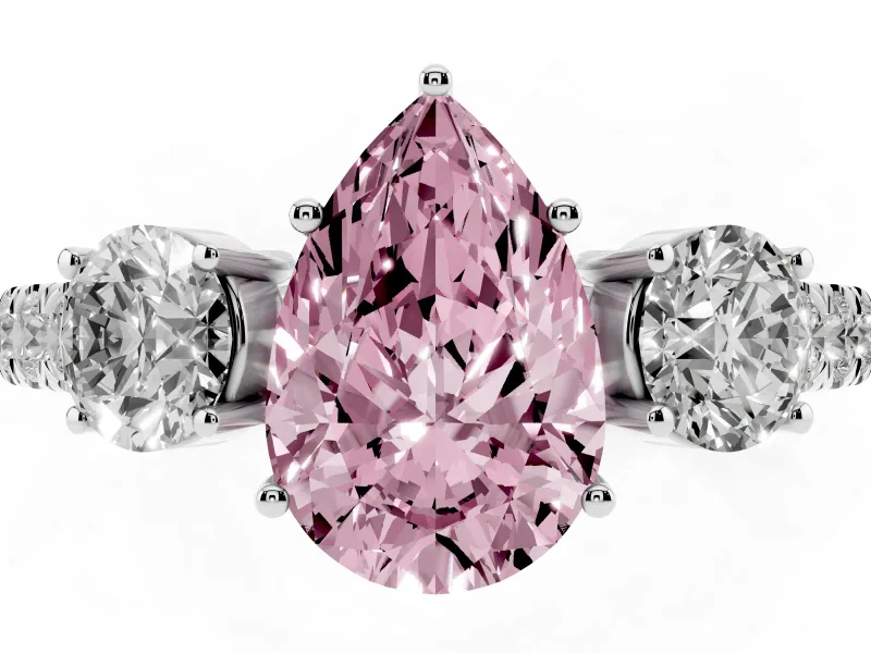 Pear-Shaped Three Stone Engagement Ring Setting for a Fancy Pink Lab-Grown Diamond | Pave Shoulders | Sterling Silver
