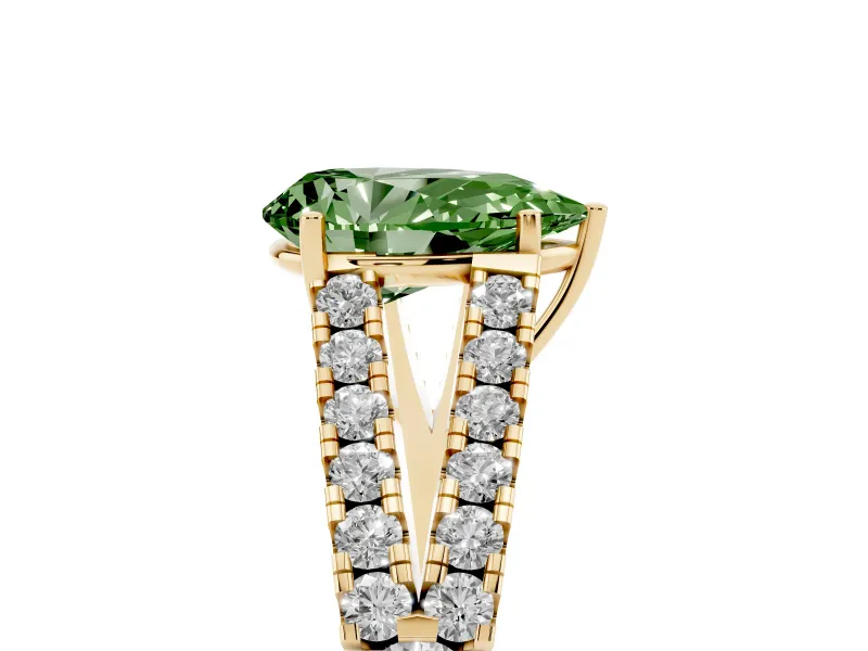 Pear-Shaped Graduated Split Shank Engagement Ring Setting for a Fancy Green Lab-Grown Diamond | Yellow Gold