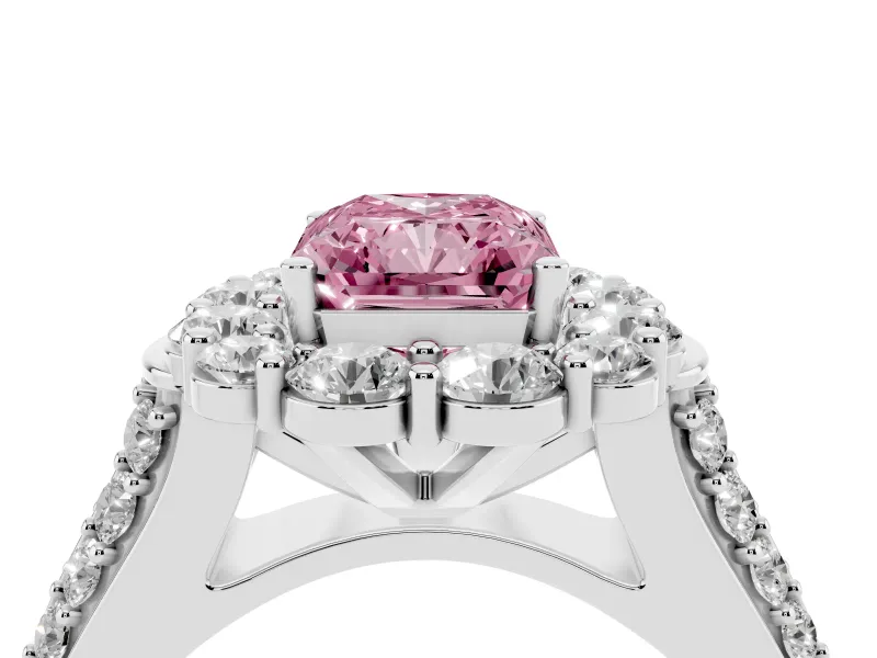 Radiant Cut Large Accent Halo Engagement Ring Setting for a Fancy Pink Lab-Grown Diamond | Sterling Silver
