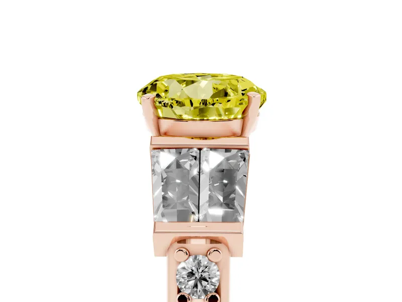 Round Channel Set Baguette Engagement Ring Setting for a Fancy Yellow Lab-Grown Diamond | Rose Gold