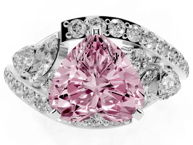 Fancy Pink Heart Cut Diamond Halo Ring Set in Platinum with Marquise and Pavé Band in Prong Setting