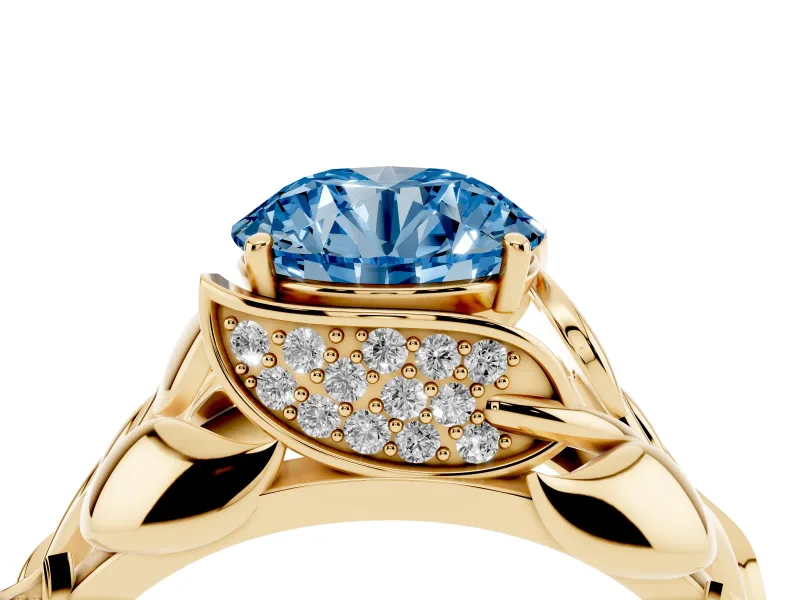Round Leaf Bypass Engagement Ring Setting for a Fancy Blue Lab-Grown Diamond | Yellow Gold