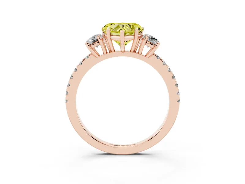 Heart-Shaped Three Stone Engagement Ring Setting for a Fancy Yellow Lab-Grown Diamond | Pave Shoulders | Rose Gold