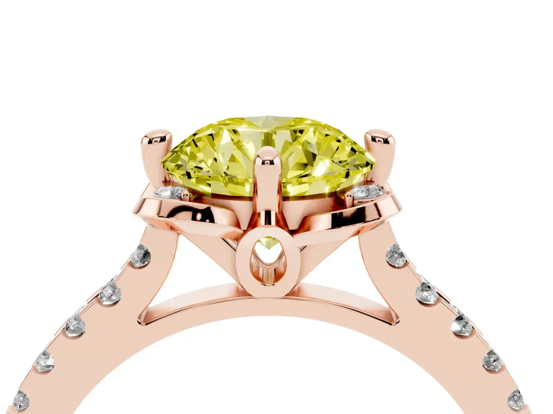 Round Floral Engagement Ring Setting for a Fancy Yellow Lab-Grown Diamond | Pavé Band | Rose Gold