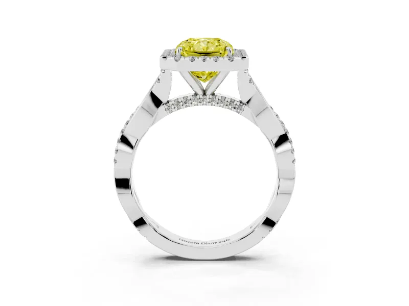 Radiant Cut Twist Halo Engagement Ring Setting for a Fancy Yellow Lab-Grown Diamond | Platinum