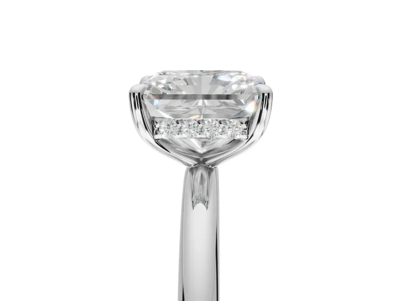 Radiant Cut Hidden Halo Engagement Ring Setting | Thin Plain Band | White Gold
