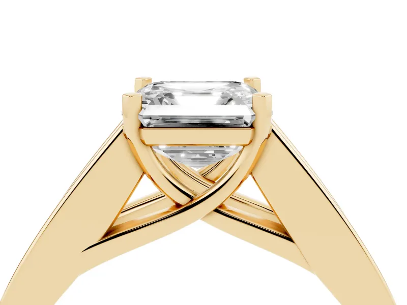 Asscher Cut Diamond Solitaire Ring Set in Yellow gold with Channel-Set Accent Stones and Prong Setting