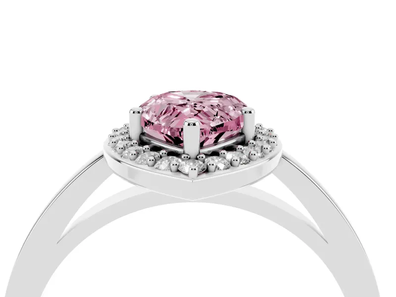 Pear-Shaped Thin Halo Engagement Ring Setting for a Fancy Pink Lab-Grown Diamond | Slim Plain Band | White Gold