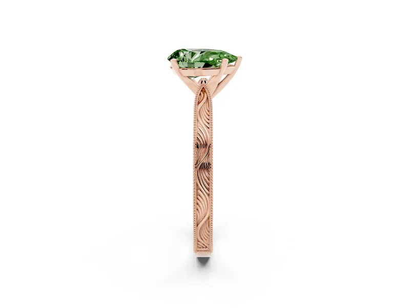 Pear-Shaped Engraved Engagement Ring Setting for a Fancy Green Lab-Grown Diamond | Rose Gold