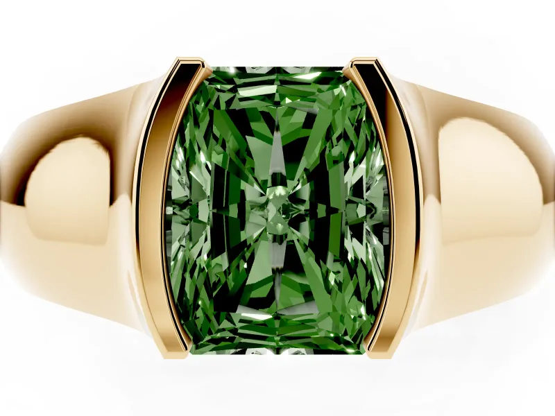 Radiant Cut Half Bezel Solitaire Engagement Ring Setting for a Fancy Green Lab-Grown Diamond | Wide Band | Yellow Gold