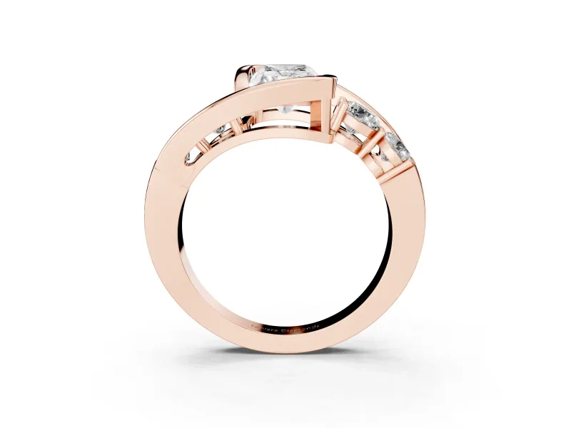 Radiant Cut Diamond Bezel Bypass Ring Set in Rose gold with Round Accents