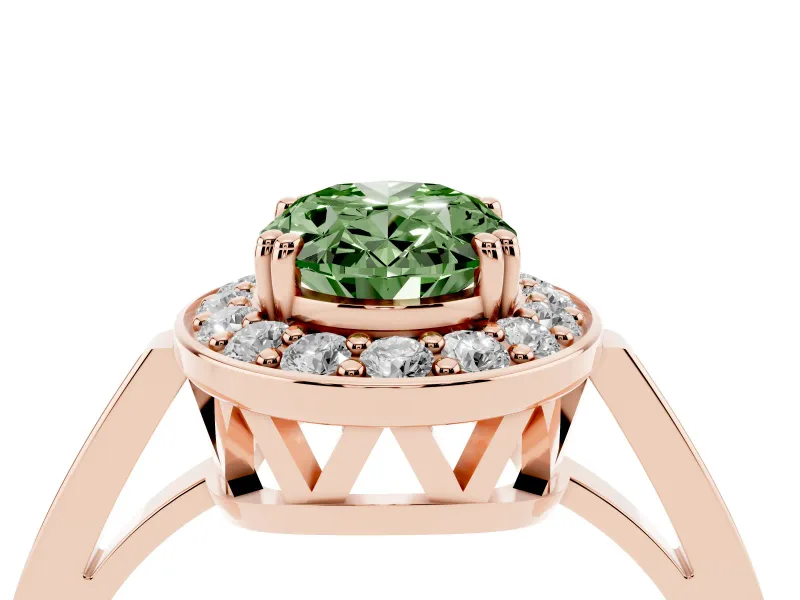Oval Halo Engagement Ring Setting for a Fancy Green Lab-Grown Diamond | Polished Halo Rim | Rose Gold