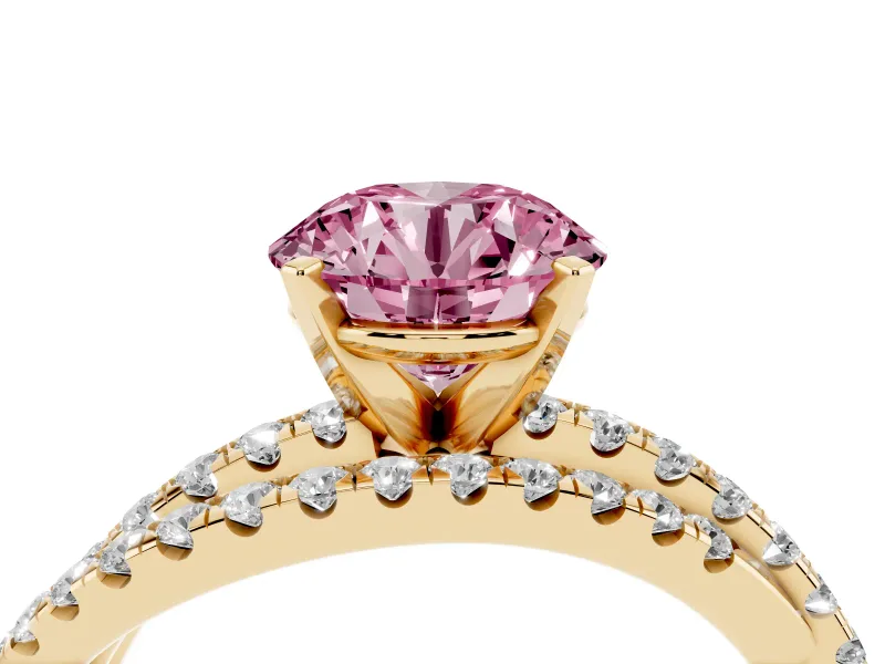 Round Twisted Pavé Engagement Ring Setting for a Fancy Pink Lab-Grown Diamond | Yellow Gold