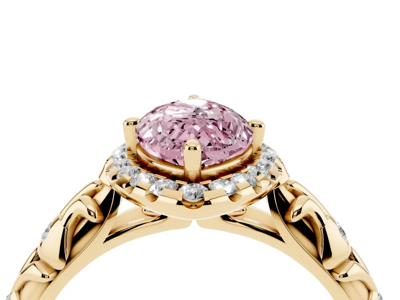 Marquise Leaf Halo Engagement Ring Setting for a Fancy Pink Lab-Grown Diamond | Yellow Gold