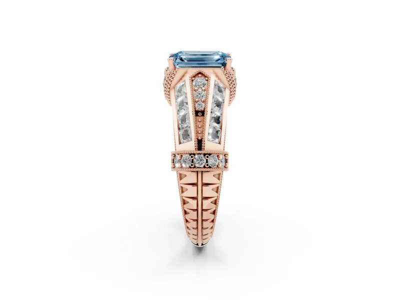 Emerald Cut Vintage Milgrain Engagement Ring Setting for a Fancy Blue Lab-Grown Diamond | Hidden Halo | Rose Gold