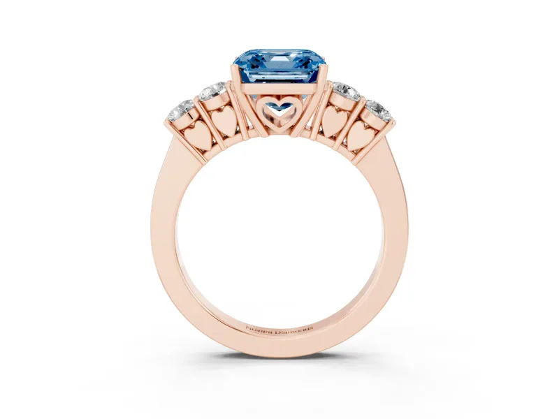 Asscher Cut 5 Stone Engagement Ring Setting for a Fancy Blue Lab-Grown Diamond | Rose Gold